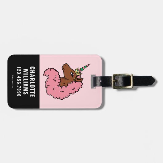 Étiquette À Bagage Unicorne Afro Rose clair (Devant horizontal)