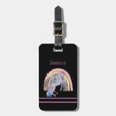Étiquette À Bagage Unicorne moderne Pastel Rainbow (Devant Vertical)