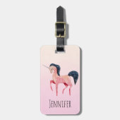 Étiquette À Bagage Unicorne nordique rose avec Mane noir (Devant Vertical)