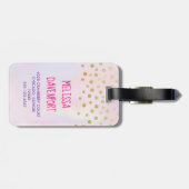 Étiquette À Bagage Unicorne tendance avec Fleurs Papillons & Confetti (Dos horizontal)