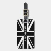 Étiquette À Bagage Union Jack ~ Noir et Blanc (Devant Vertical)