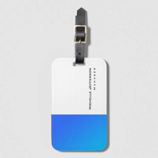 Étiquette À Bagage Unique Design Bleu Blanc Moderne Plaine Simple (Devant Vertical)