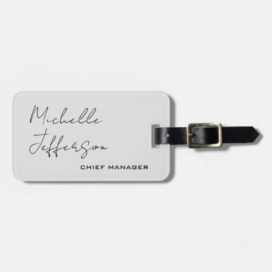 Étiquette À Bagage Unique Stylish Moderne Calligraphie Plain Gris (Devant horizontal)