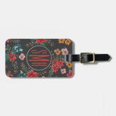 Étiquette À Bagage Vacance | Fleurs florales | Monogramme | Balise de (Devant horizontal)