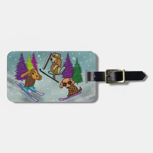 Étiquette À Bagage Vacances de ski de chiot (Devant horizontal)