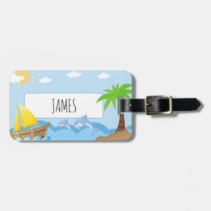 Étiquette À Bagage Vacances d'été ensoleillées avec dauphins et balei