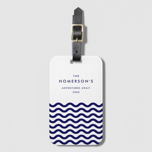 Étiquette À Bagage Vacances familiales stylées Marine Blue Tropical W (Devant Vertical)