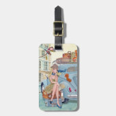 Étiquette À Bagage Vacances Fille Voyage Paris | Balise de bagage (Devant Vertical)