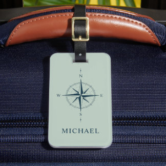 Étiquette À Bagage Vacances personnalisées de style campass vert saug
