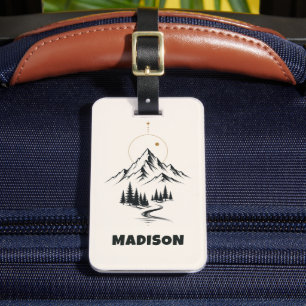 Étiquette À Bagage Vacances personnalisées en montagne avec des arbre