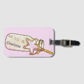 Étiquette À Bagage Vacances plage boire un bon nom rose pâle (Devant Horizontal)