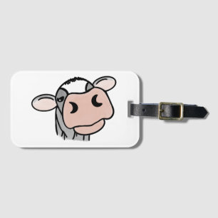 Étiquette À Bagage vache de dessin animé noir blanc rose baiser gris