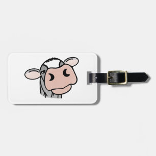 Étiquette À Bagage vache de dessin animé noir blanc rose baiser gris