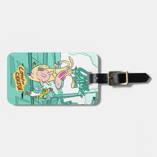 Étiquette À Bagage Vache et poulet à courir graphique (Devant horizontal)