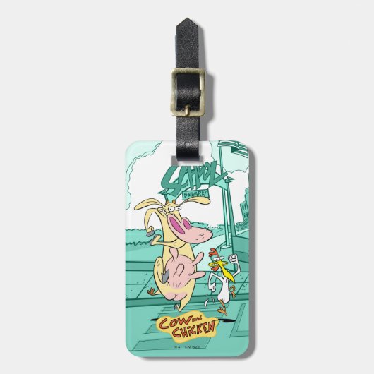 Étiquette À Bagage Vache et poulet à courir graphique (Devant Vertical)