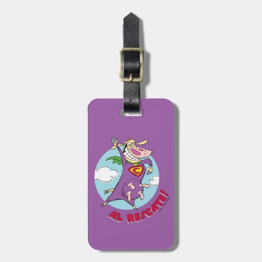 Étiquette À Bagage Vache et poulet Super Vache Al Rescate! (Devant Vertical)