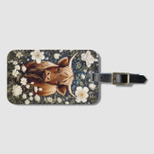 Étiquette À Bagage Vache Highland Élégant Blanc Floral (Devant Horizontal)