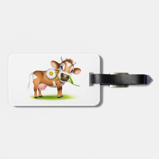 Étiquette À Bagage Vache laitière au dessin mignonne avec fleur et he (Dos horizontal)