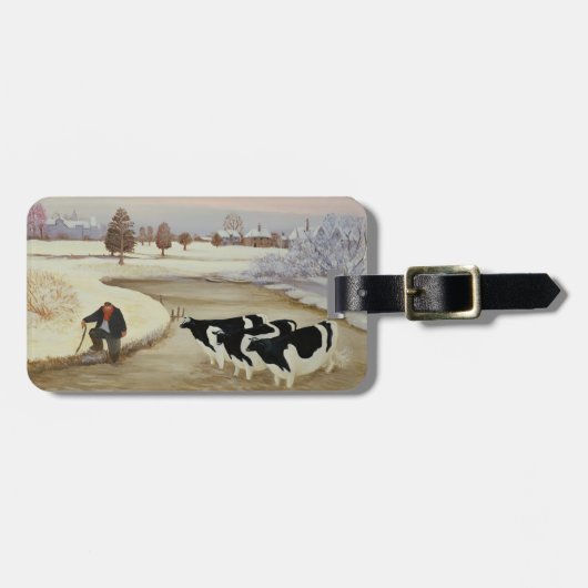 Étiquette À Bagage Vaches dans une rivière d'hiver (Devant horizontal)