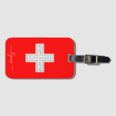 Étiquette À Bagage Vaches suisses adorables sur le drapeau suisse (Devant Horizontal)