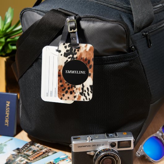 Étiquette À Bagage Vachette animale à la crème Brown (Recto & Verso)