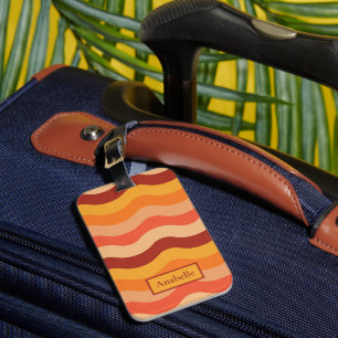 Étiquette À Bagage Vagues abstraites groovy rétro des années 70 orang