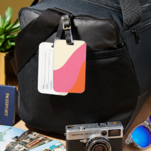 Étiquette À Bagage Vagues simples - rose, orange et crème