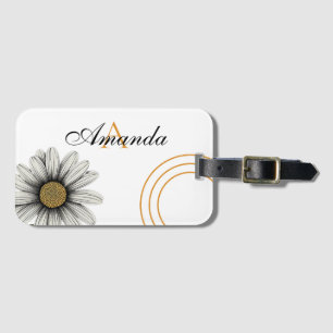 Étiquette À Bagage Vecteur blanc & marguerite jaune Floral Monogramme