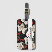 Étiquette À Bagage Vector Blanc & Rouge Lys Motif Monogramme (Devant Vertical)