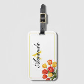 Étiquette À Bagage Vector Pink et Jaune Script Tulip Monographié (Devant Vertical)