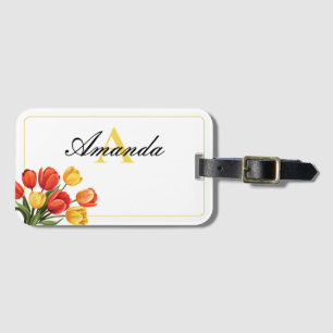 Étiquette À Bagage Vector Pink et Jaune Script Tulip Monographié