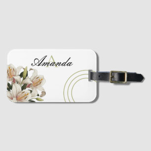 Étiquette À Bagage Vector White & Green Lily Name Monogramme