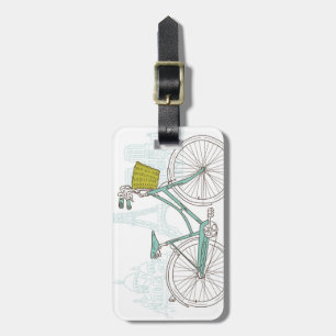 Étiquette À Bagage Vélo vintage avec panier mignon à Paris