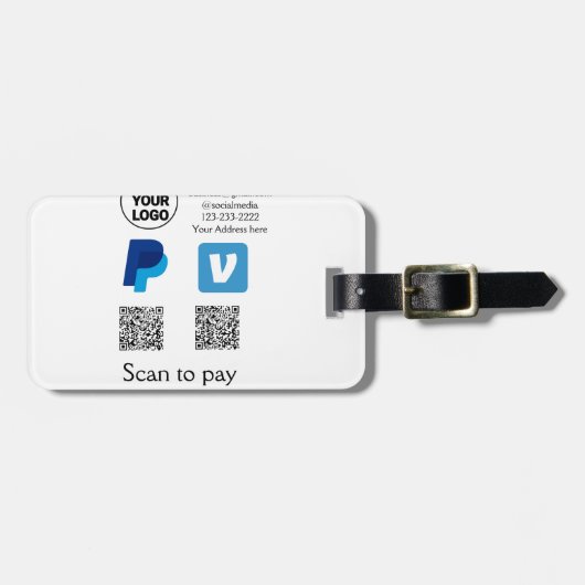 Étiquette À Bagage Venmo paypal scan pour payer ajouter q r code logo (Devant horizontal)