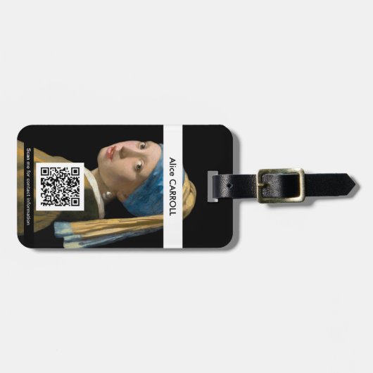 Étiquette À Bagage Vermeer - Fille à oreille perle - Code QR (Devant horizontal)