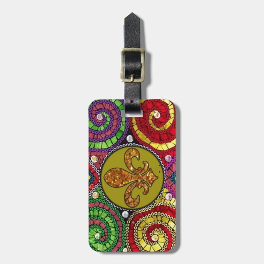 Étiquette À Bagage Verre souillé Fleur De Lis Abstract (Devant Vertical)