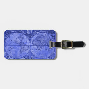 Étiquette À Bagage Version bleue Carte du monde antique J Blaeu 1664