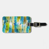 Étiquette À Bagage Vert abstrait d'aquarelle, bleu (Devant horizontal)