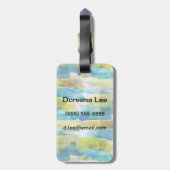 Étiquette À Bagage Vert abstrait d'aquarelle, bleu (Dos Vertical)