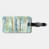 Étiquette À Bagage Vert abstrait d'aquarelle, bleu (Dos horizontal)