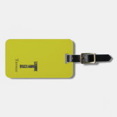 Étiquette À Bagage Vert acide uni gris initiales et nom (Devant horizontal)