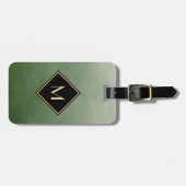 Étiquette À Bagage Vert Brossé Élégant Avec Monogramme Or Simple (Devant horizontal)