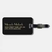 Étiquette À Bagage Vert Brossé Élégant Avec Monogramme Or Simple (Dos horizontal)