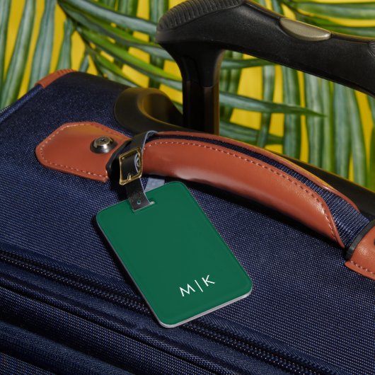 Étiquette À Bagage Vert Chasseur et Blanc Monogramme Moderne (Insitu Rectoal 1)