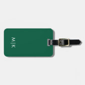 Étiquette À Bagage Vert Chasseur et Blanc Monogramme Moderne (Devant horizontal)