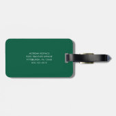 Étiquette À Bagage Vert Chasseur et Blanc Monogramme Moderne (Dos horizontal)