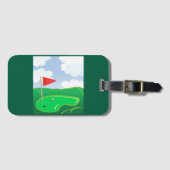 Étiquette À Bagage Vert de golf avec drapeau rouge et balle (Devant Horizontal)