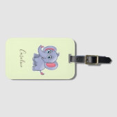 Étiquette À Bagage Vert éléphant gris mou (Devant Horizontal)