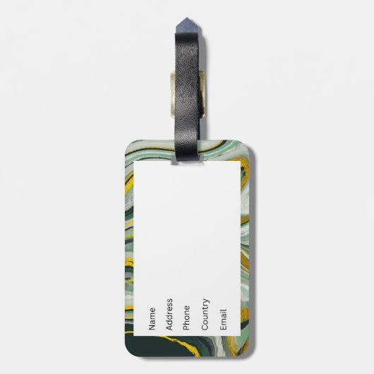 Étiquette À Bagage Vert et or Kintsugi Agate Marbre Abstrait (Dos Vertical)
