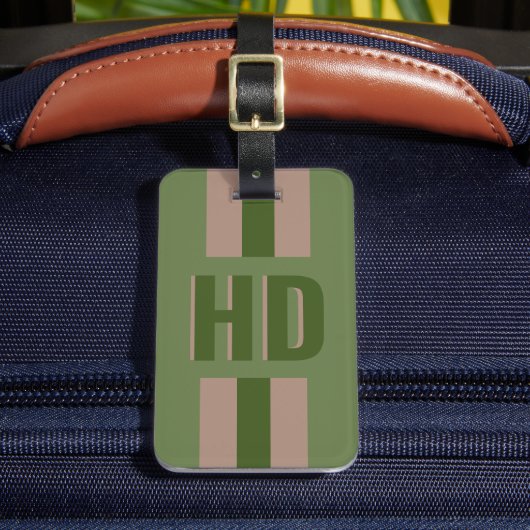Étiquette À Bagage Vert foncé rayé Shadow monogrammé chic (Insitu Rectoal 2)